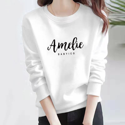 春秋纯棉宽松白色卫衣女长袖上衣