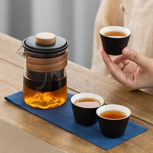 家用便携式 玻璃功夫旅行茶具小套装 泡茶壶户外旅游露营随身快客杯