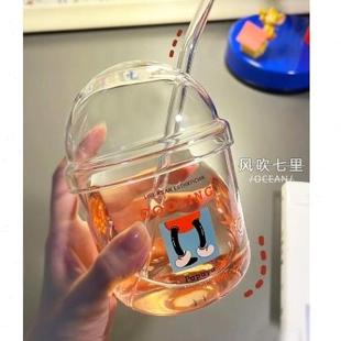喝水杯水杯男燕麦牛奶带咖啡杯女吸管杯子燕麦杯家用玻璃杯早餐杯
