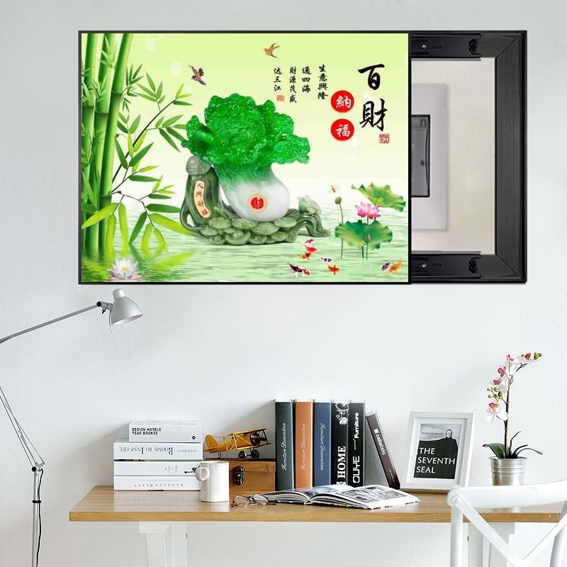 新中式电表箱装饰画白菜人生百财电闸盒遮挡5d浮雕画白菜百财纳福