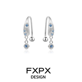 FXPX纯银螺丝拧扣雾蓝色耳钉设计感锆石耳饰破碎感冷淡风耳环耳坠