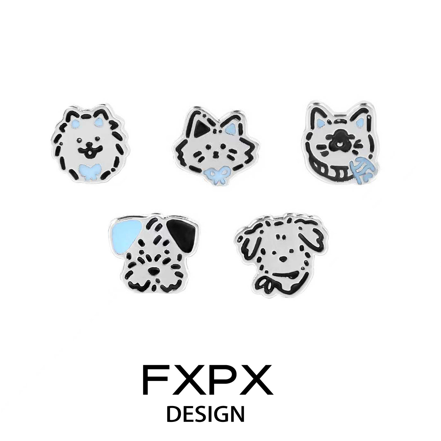 FXPX原创纯银猫狗耳钉小众设计高级感耳饰养耳洞睡觉免摘耳环男女