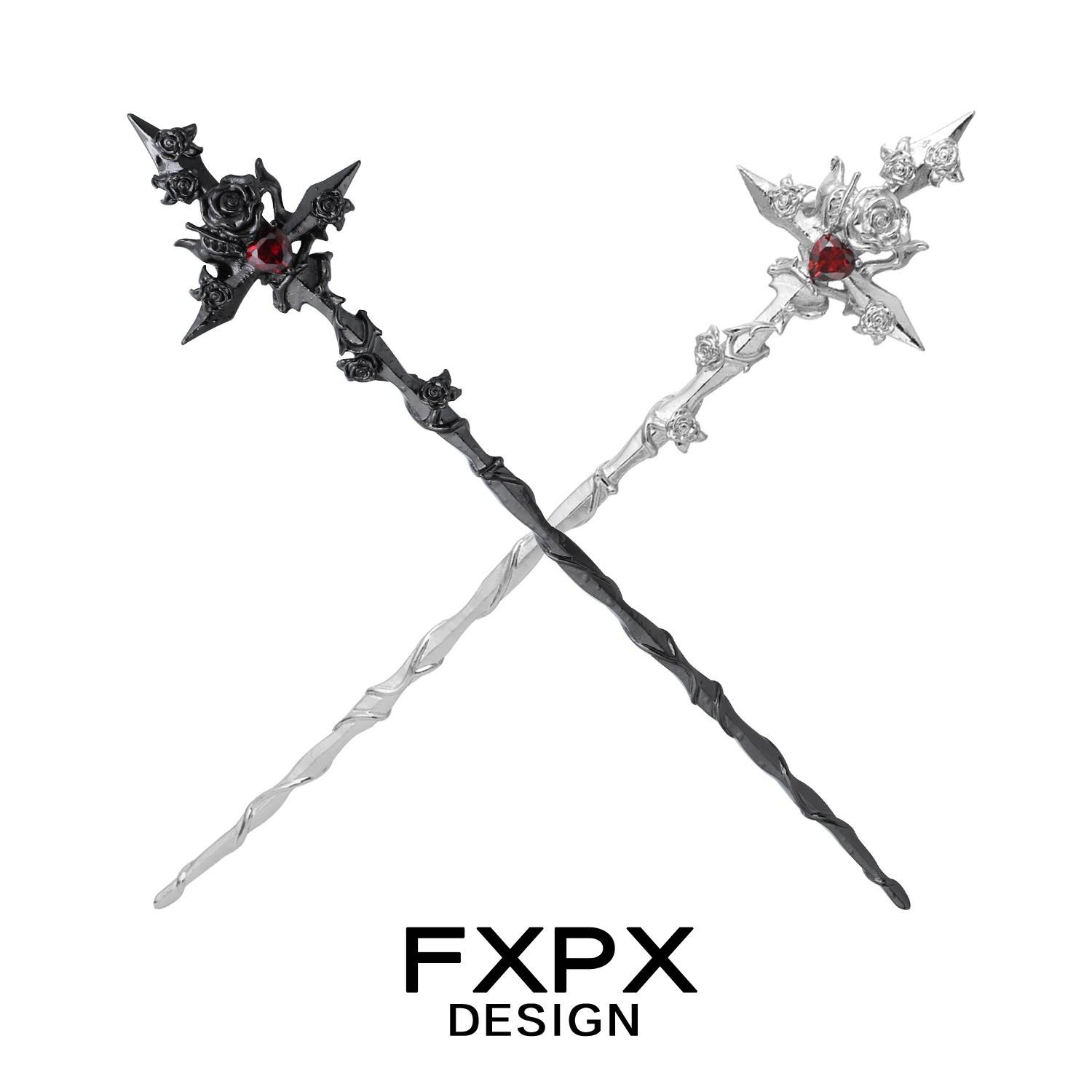 FXPX 原创十字玫瑰发簪小众设计高级感发饰甜酷风y2k新中式簪子