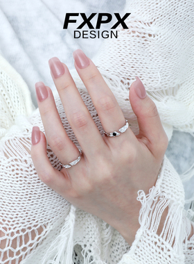 FXPX/神秘之约 通体S925纯银情侣对戒开口可调节不掉色戒指男女
