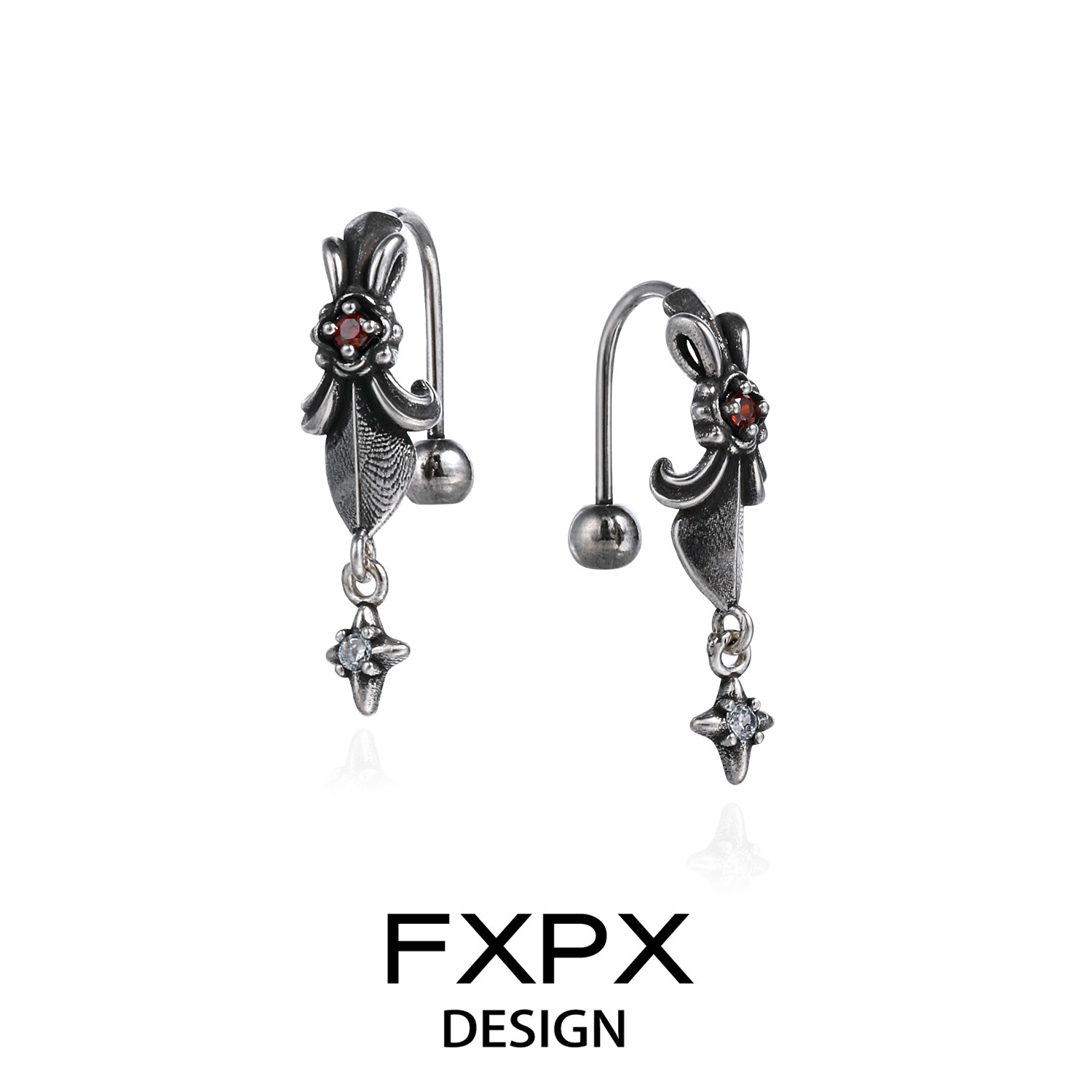 FXPX 原创螺丝拧扣复古做旧鸢尾耳钉925银针小众耳环欧美暗黑耳饰