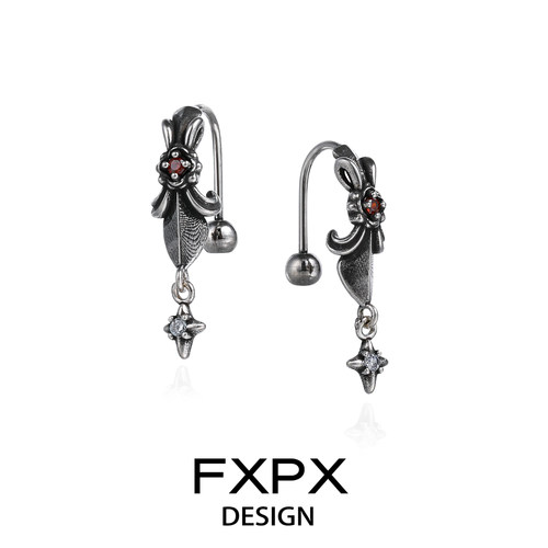 FXPX 原创螺丝拧扣复古做旧鸢尾耳钉925银针小众耳环欧美暗黑耳饰