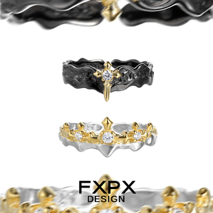 公主与骑士  纯银誓约情侣戒指小众设计黑白情侣对戒开口可调节戒