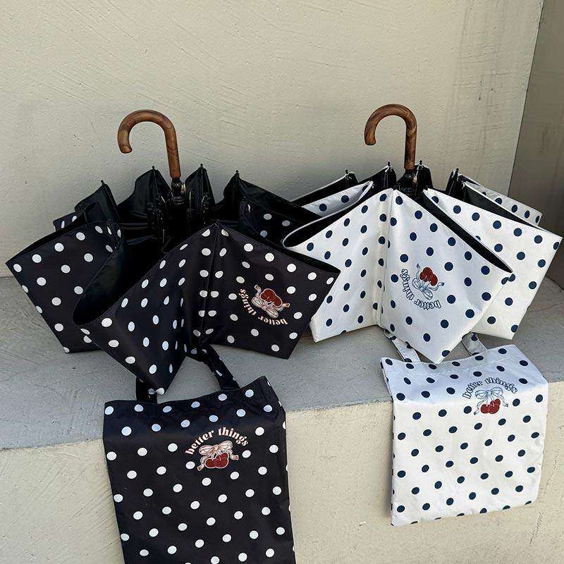 自制复古弯钩波点伞晴雨伞两用黑胶防晒防紫外线太阳伞女加大防风