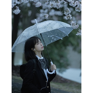 透明雨伞长柄手动女生高颜值韩系超轻家用便携学生雨伞上学专用