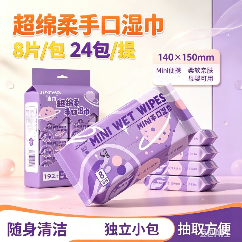 [24包便携小包手口清洁]婴儿湿纸巾迷你随身擦脸儿童专用批发包邮