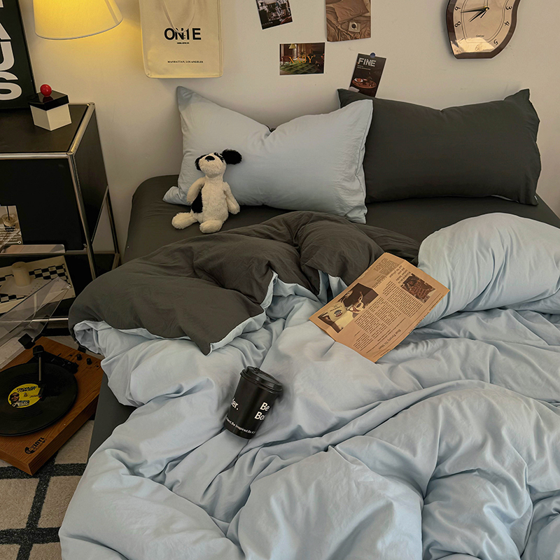 简约ins纯色水洗棉床单四件套