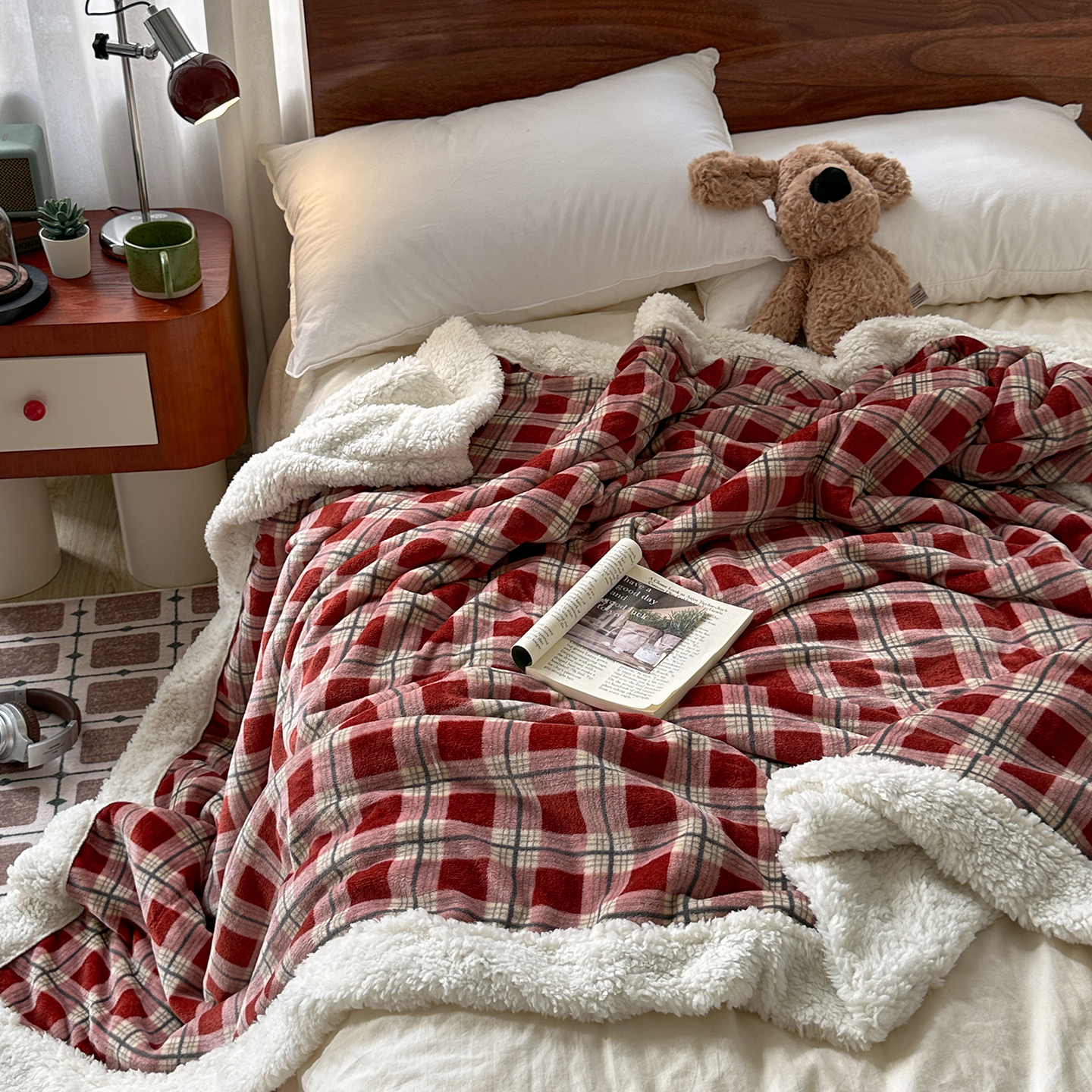 秋冬中古风复古格子牛奶绒毛毯