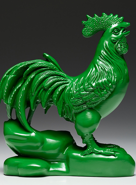 绿色实木雕刻鸡摆件十二生肖纯木头公鸡客厅电视柜装饰工艺品送礼