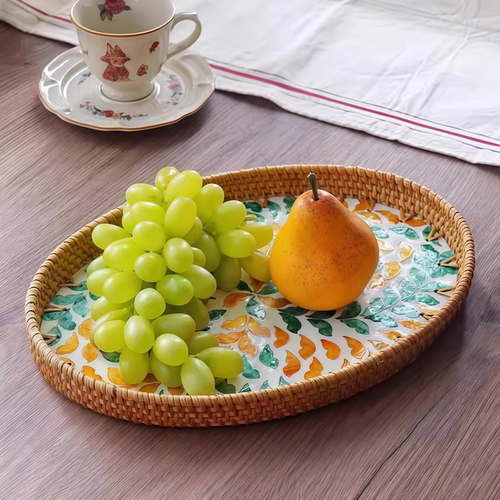 复古藤编水果盘水果篮手工编织贝壳托盘家用客厅零食桌面收纳椭圆