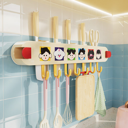 吸盘联排挂钩刀架免打孔厨房壁挂式多功能锅铲刀具收纳架置物架