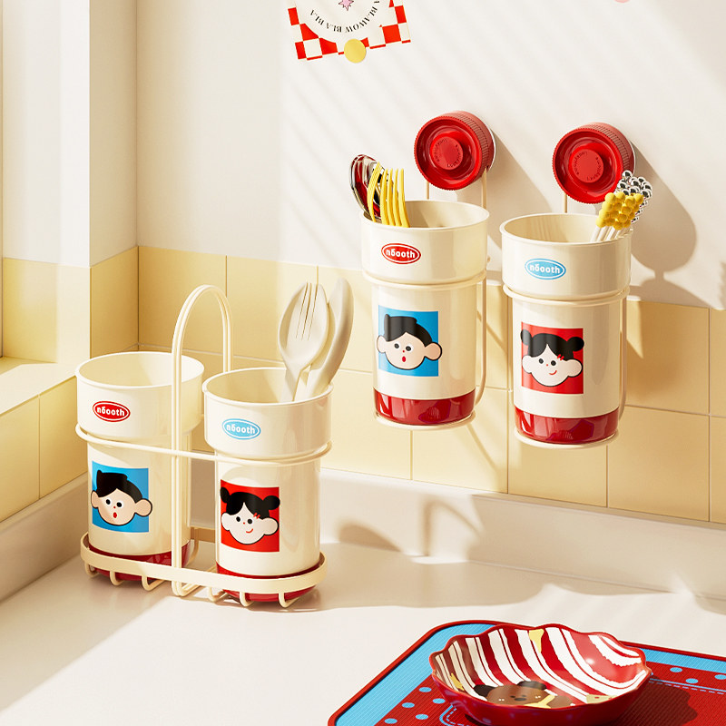 筷子收纳盒免打孔壁挂式厨房置物架家用沥水筷笼勺子创意筷子筒,餐饮具,筷子盒,淘宝优惠券,粉丝福利购,淘宝优惠卷