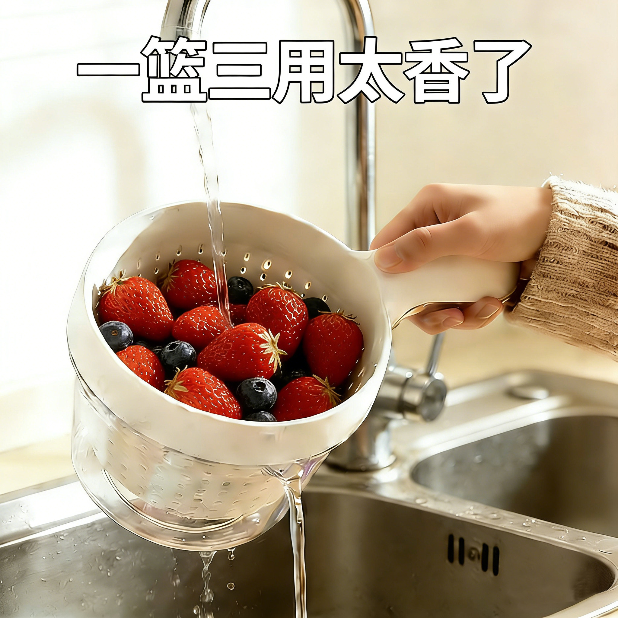 带手柄沥水篮新款双层洗水果神器蓝莓清洗篮可爱小号滤水果盘家用