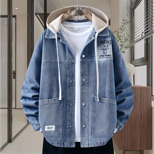 潮流设计感可脱卸帽外套青少年上衣 港风牛仔夹克男士 秋季 新款