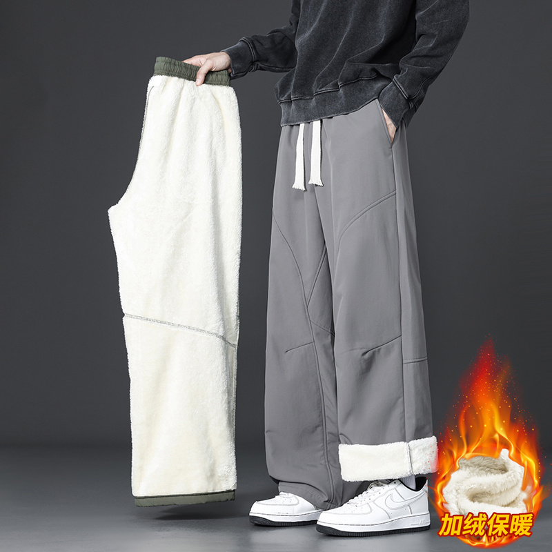 羊羔绒裤子男冬季加绒加厚保暖棉裤青少年学生宽松直筒休闲