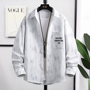 外套 宽松休闲百搭衬衣青少年秋季 潮流渐变牛仔衬衫 男长袖