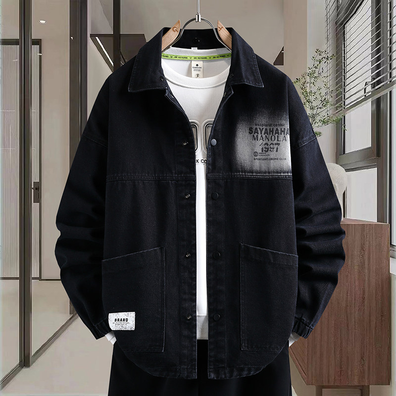 棉布潮流牛仔外套男宽松翻领字母印花青少年学生休闲夹克,男装,牛仔外套,淘宝优惠券,粉丝福利购,淘宝优惠卷