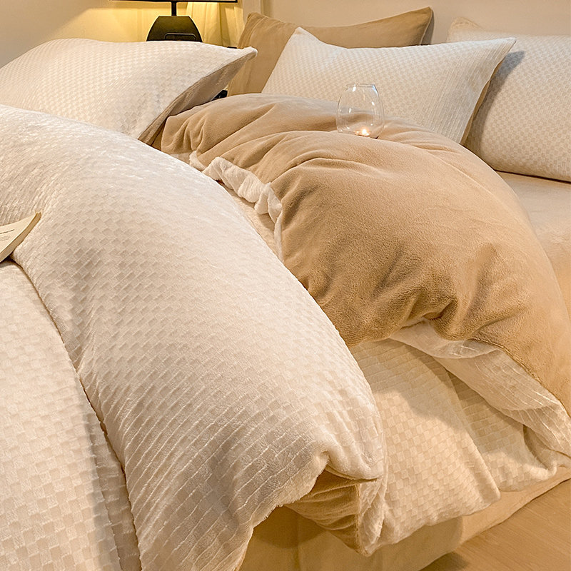 A类冬季加厚牛奶绒四件套2024新款双面绒珊瑚法兰绒被套床单,床上用品,床品套件/四件套/多件套,淘宝优惠券,粉丝福利购,淘宝优惠卷