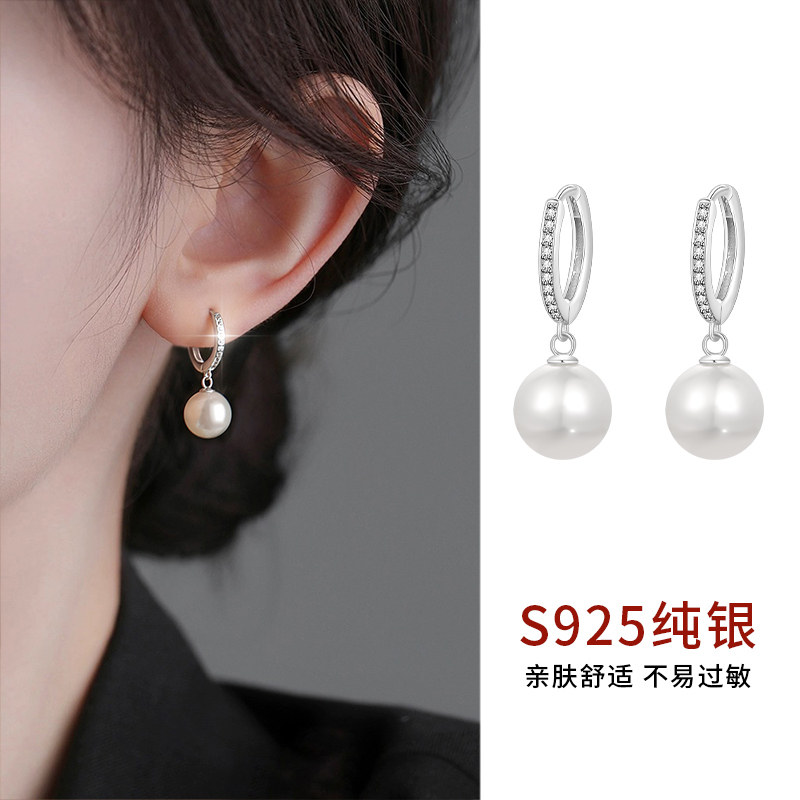 925纯银镶钻珍珠耳圈轻奢爆款女