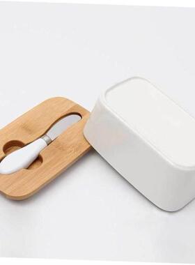 Butter Box Sealing With Wood Lid Knife Food Dish Ceramic