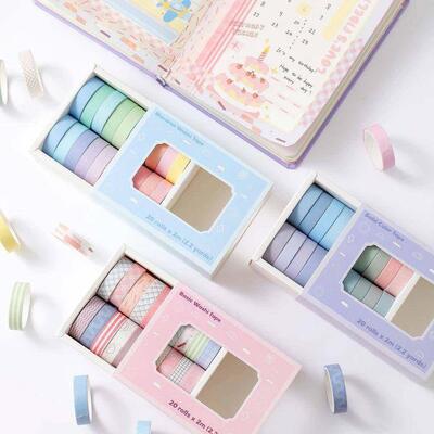 20 rolls Washi Tape Set Simple Thin Masking Tape For DIY Art
