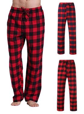 Men's plaid lace up elastic casual pants男格子系带松紧休