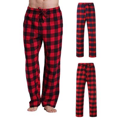Men's plaid lace up elastic casual pants男格子系带松紧休