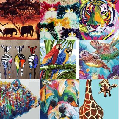 Paint By Numbers Animals Elephants Cat Oil Painting DIY Kits