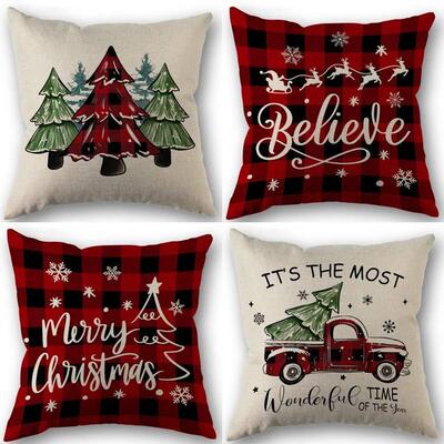 Merry Christmas Cushion Cover, Xmas Tree Cartoon Throw Pillo