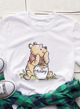 Winnie the Pooh Print T Shirt Women Short Sleeve Summer Casu