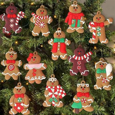 6/12Pcs Gingerbread Man Ornaments Christmas Decorations Tree