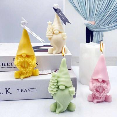 Christmas Dwarf Silicone Candle Mold Holding Flower Basket