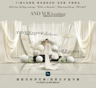 A354 水晶灯米白色布幔婚礼迎宾效果图ps满天星婚礼花球素材 韩式