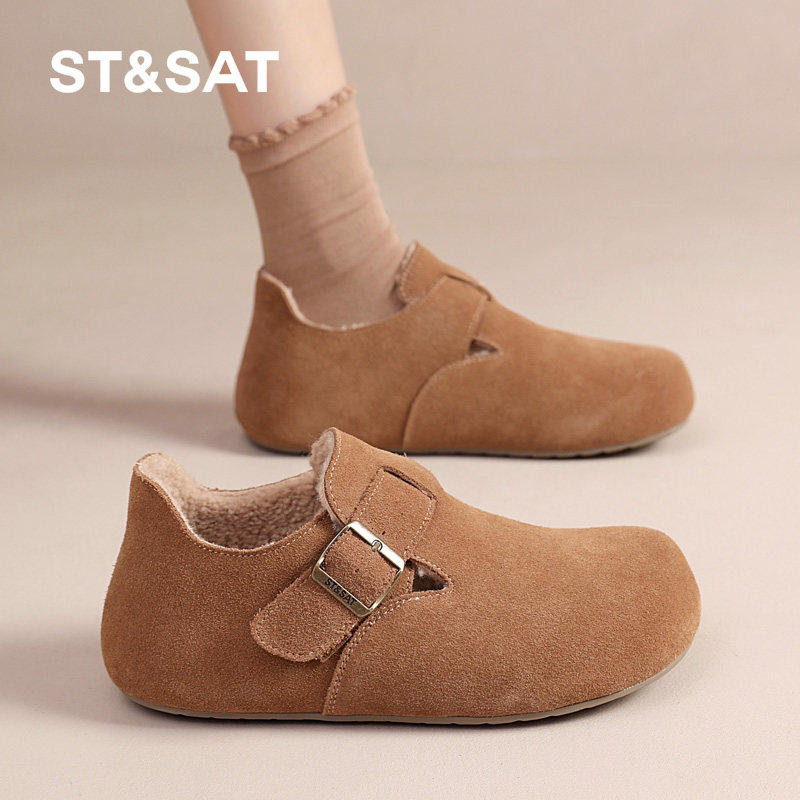 星期六勃肯鞋女冬2024冬季新款女鞋女款爆款鞋子加绒平底真皮棉鞋