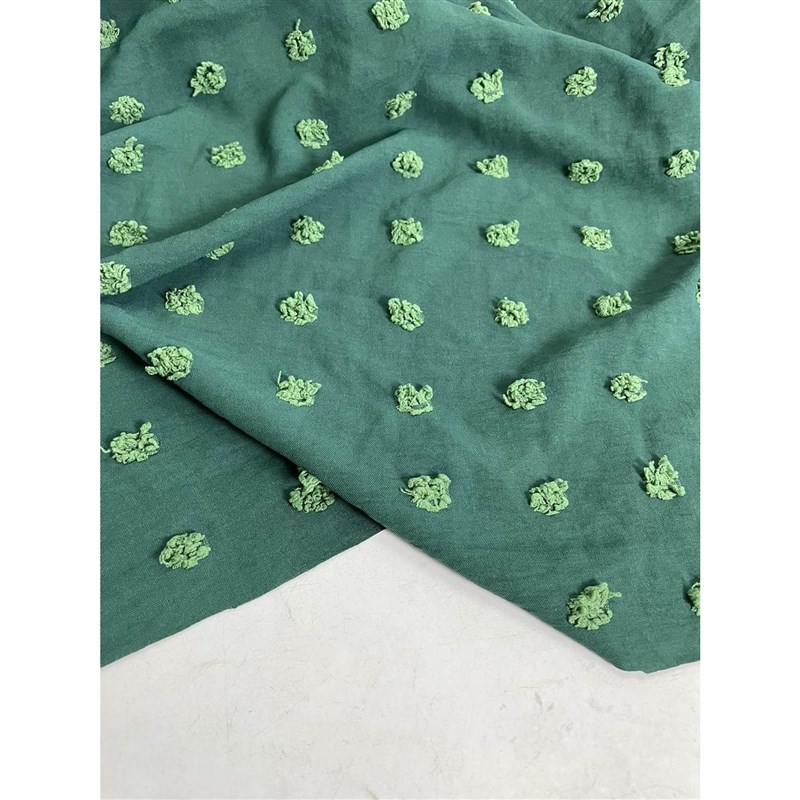 D799墨绿色小毛球提花冰丝绉雪纺布头柔软垂坠透气连衣裙上衣面料