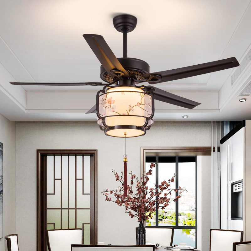新中式吊扇灯电扇客厅家用凉亭卧室饭厅复古餐厅中国风静音风扇灯