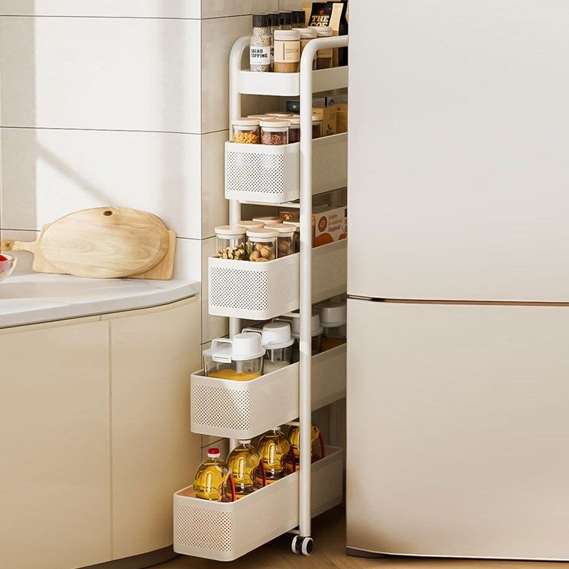 厨房夹缝置物架冰箱侧面抽拉柜卫生间小推车极窄缝隙多层收纳柜子,住宅家具,搁板/置物架/家用陈列架,淘宝优惠券,粉丝福利购,淘宝优惠卷