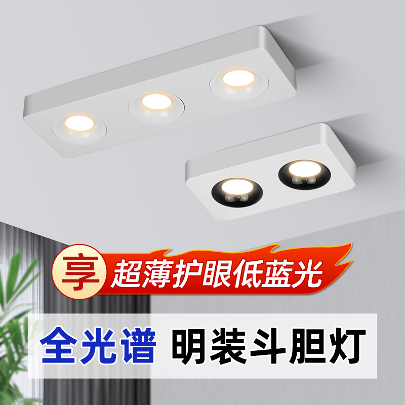 超薄明装筒灯单头双头三头免吊顶无主灯简约客厅吸顶防眩斗胆射灯