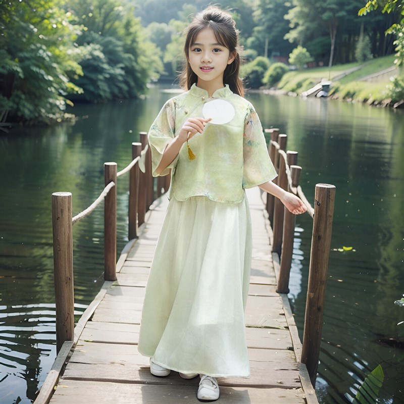 2024夏季新款女童汉服套裙夏装中国风洋气江南水乡风旗袍裙两件套