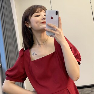 2024款孕妇装连衣裙结婚订x婚回门酒会法式红色高级赫本风孕妇裙