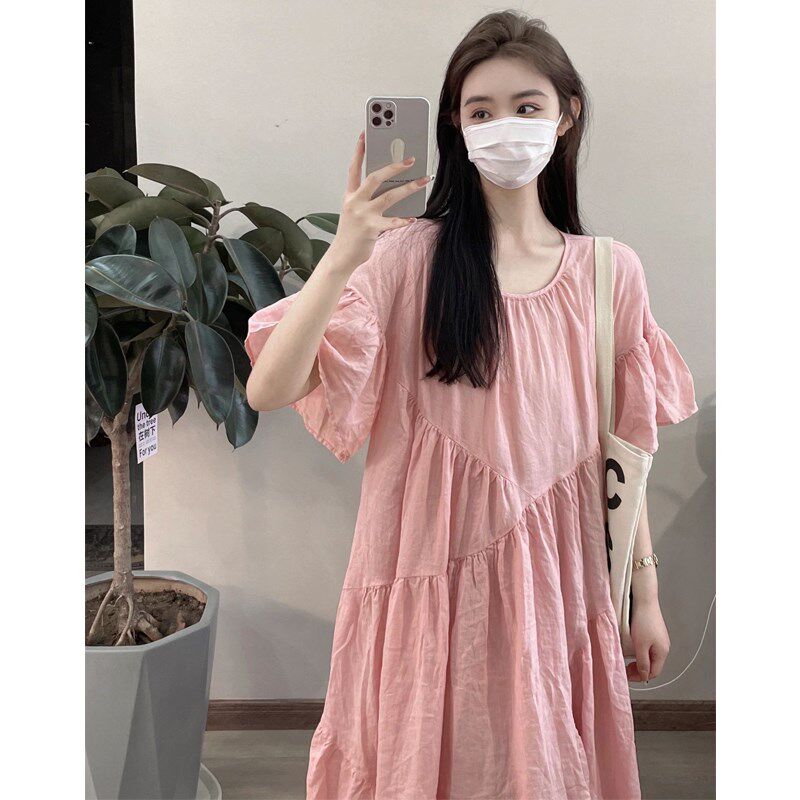 孕妇夏装套装上衣2023新款大码夏季棉麻长裙法式高U级感宽松连衣