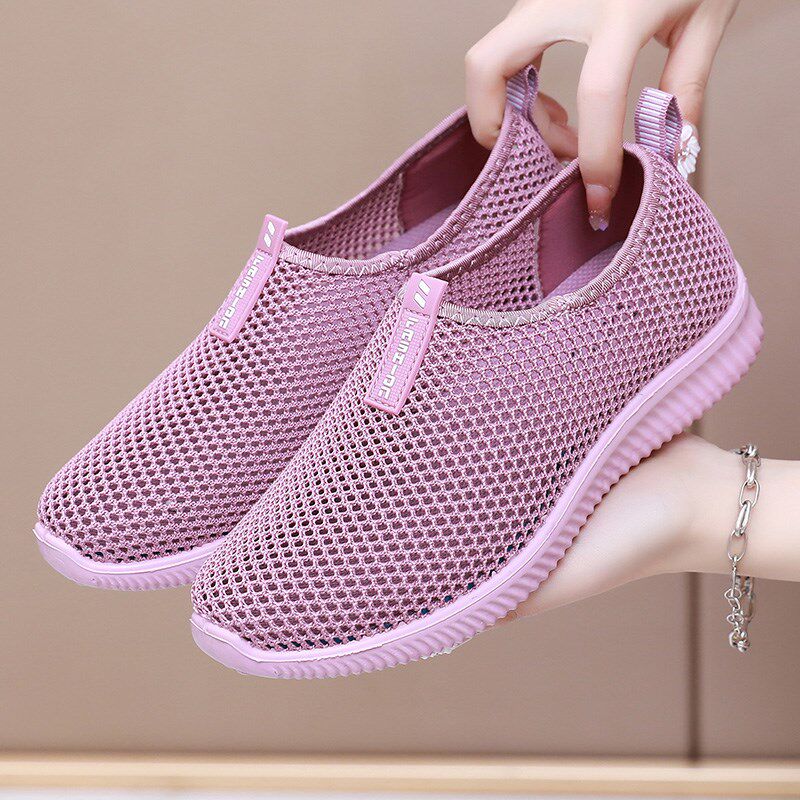 夏季一脚蹬镂空网面妈妈女网鞋软底轻底中老年户外运动休闲鞋凉鞋