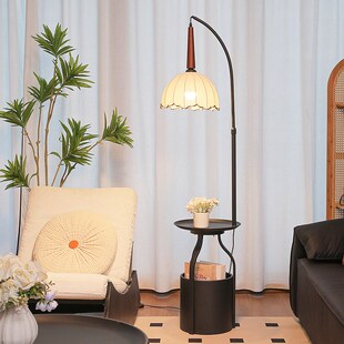中古风落地灯客厅沙发边几置物架一体现代艺术感卧室床头柜台灯具