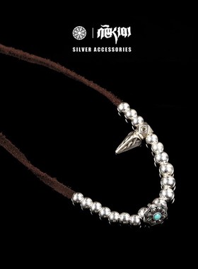 【一丁轮回银饰】皮绳套件纯银项链男女纯手工小众设计吊坠编绳