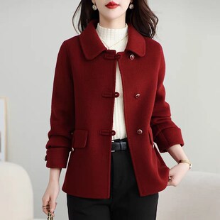 秋冬新款时尚毛呢双面羊绒短外套小个子呢子外套短款洋气妈妈上衣