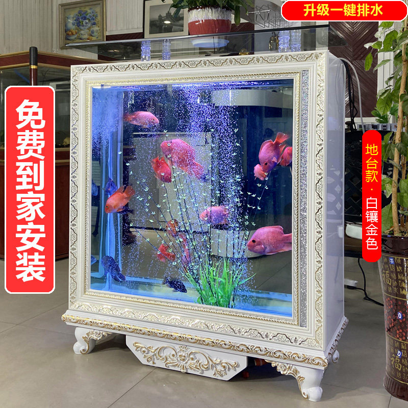 2021新款鱼缸客厅大型家用水族箱小型生态落地玄关屏风鱼缸长方形